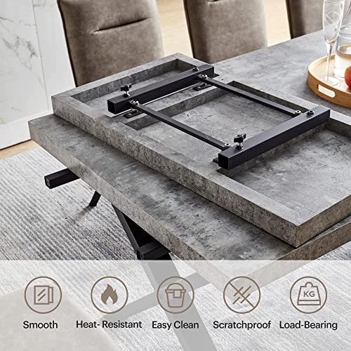 Acanva Expandable Dining Table For 6-8 Seat, Modern Rectangle Design With Extension Leaf For Kitchen Restaurant, Thicker Top And Carbon Steel Pedestal, 74.9''(+40)Wx37''Dx30''H, Dark Grey #TOP6