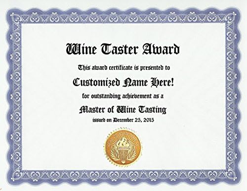 Premio de cata de vinos Certificado personalizado de premio de bebida para amantes del vino para amigos amantes del vino o bebedores de vino,