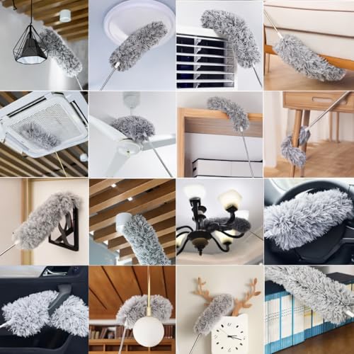 Image of DecorTwist Ceiling Fan Cleaning Duster, Extendable Long Handle Cobweb Brush | Washable microfiber flat fan blade cleaner. Extendable handle, no ladder. For fan blades, cobwebs, lights, blinds & walls.
