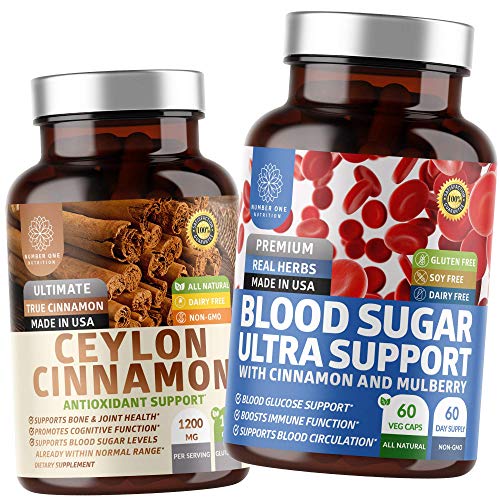 N1N Premium Blood Sugar Support + Organic Ceylon Cinnamon for Blood Sugar Control and Better Brain and Joint Function, 2-Pack Bundle
