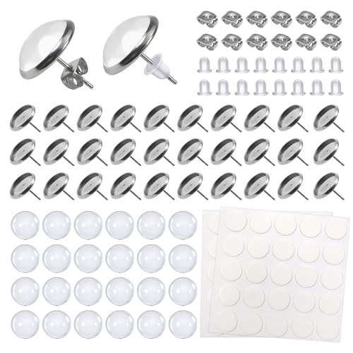 TOAOB 250 PCS Base de Aguja para Oídos de Acero Inoxidable Con Pendientes Tuerca de Bloqueo y Tapones para Los Oídos de Goma y Láminas de Vidrio de 10 mm para Hacer Joyas