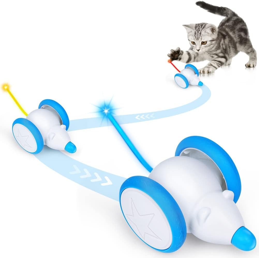 Cat Toys for Indoor Cats, USB Rechargeable Interactive Cat Toys Automatic Cat Toy with LED Lights Cat Mouse Toys Kitten Toys Pet Exercise Toys Smart Electric Cat Toy Mouse Squeaking Sound