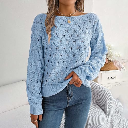 Women's 2024 Crew Neck Long Sleeve Pullover Sweater Casual