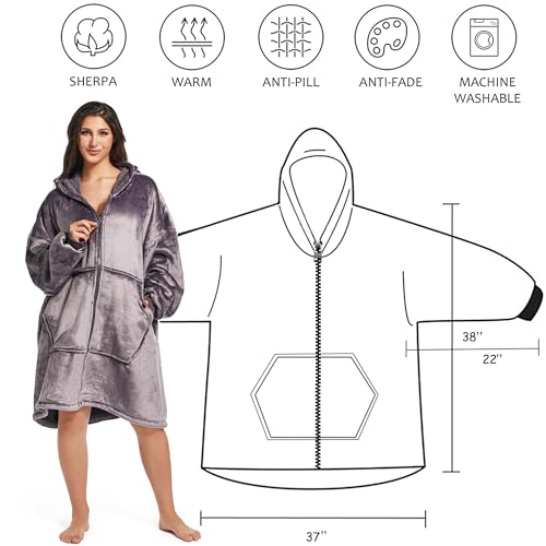 REDESS Blanket Hoodie Sweatshirt, Wearable Blanket Oversized Sherpa with Sleeves and Giant Pocket, Cozy Hoodie Warm for Adult Kids - Image 2