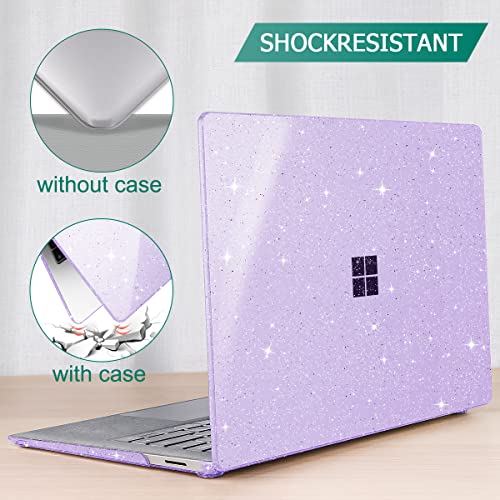 May Chen Case For 13.5" Microsoft Surface Laptop 3/4/5 With Alcantara Palm Rest Model 1867 1958 1950 (2019 2021 2022), Plastic Hard Shell Case With Keyboard Cover + Screen Protector, Purple Glitter #TOP6