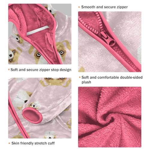 OTVEE Bulldog Dog on Pink Kids Hoodie Jacket Fall Spring Full Zip Warm Outwear Coat3