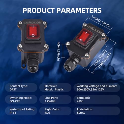 Snapklik.com : CNAODUN Waterproof Inline Cord Switch 35A-125V,30A-250V ...