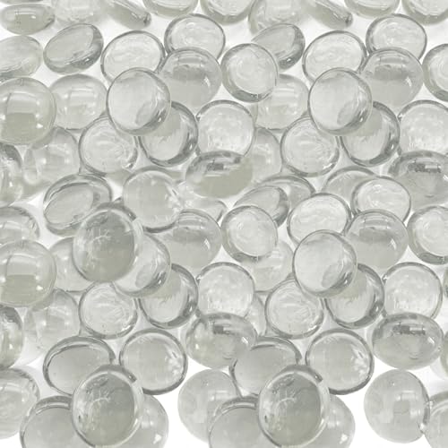 90-100PCS Glass Pebbles - Clear Flat Marble Beads 0.45KG Transparent Vase Filler Glass Stones Artificial Crystal Gemstones Decorative Glass Beads for Vases Aquarium Flowerpot Landscaping Mosaic Tiles