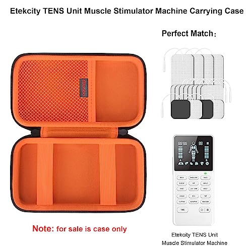Image of Elonbo Carrying Case for Etekcity TENS Unit Muscle Stimulator Machine, Hard Travel Organize Bag for Electric Pulse Massager, Extra Mesh Pocket Fits Electrode Pads Lead Wires Charger, Black+Orange