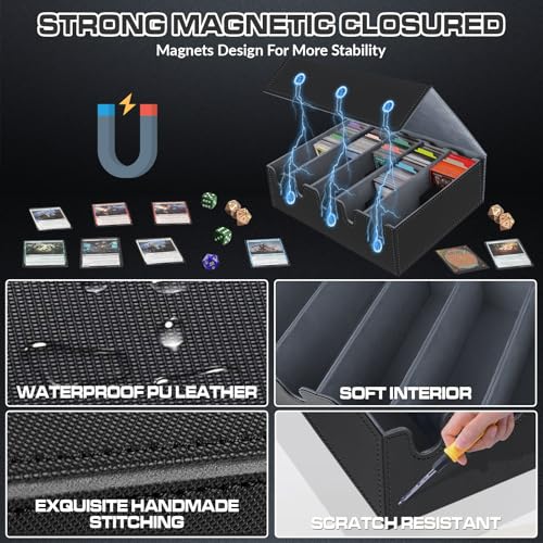 Image of AOBOPLE Trading Card Storage Box,3500+ Card Box Storage with 48 Dividers and 10 Card Supporters PU Leather Magnetic Cards Deck Case for MTG,TCG,Magic and Sport Cards (Black Grey)