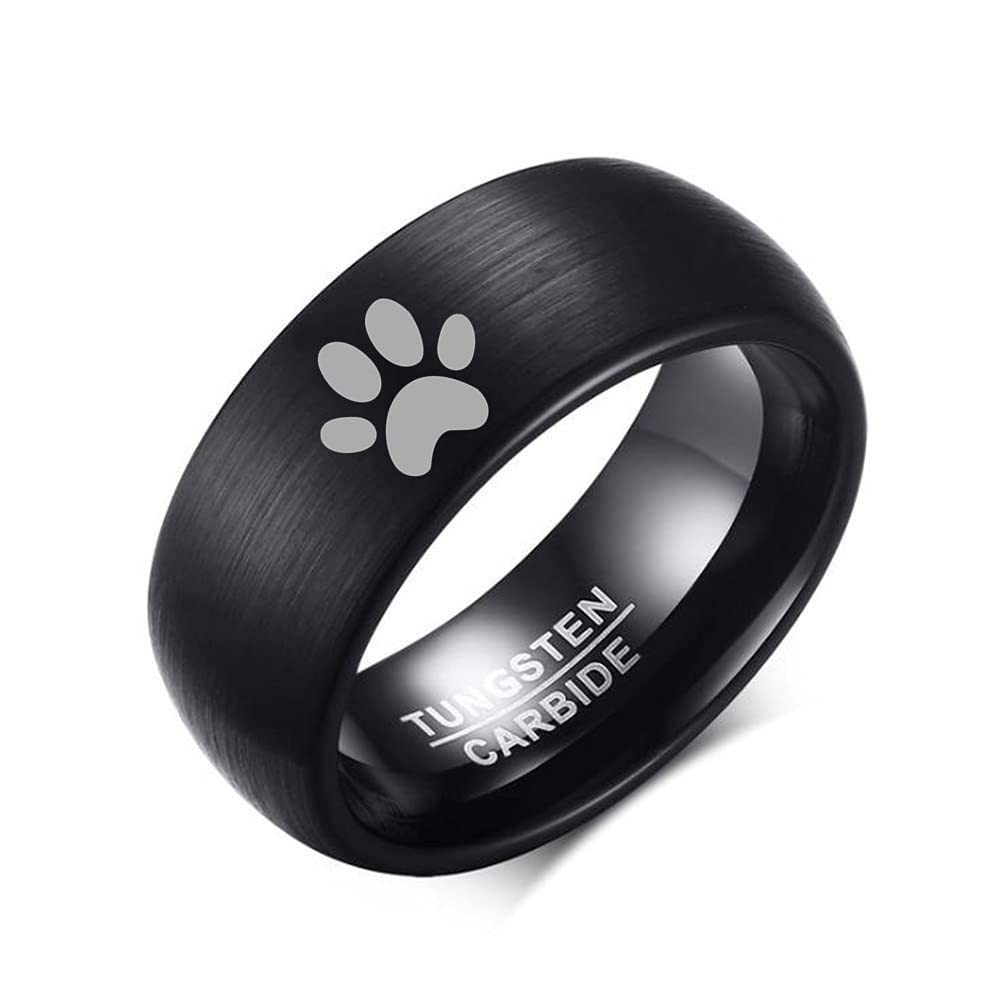 ZKXXJ Personalized Paw Ring for Men,Tungsten Carbide Nickname Date Custom Pet Memorial Ring Cat Dog Lover Gifts Pet Lover Rings Jewelry with Paw Print for Pet Owner,Size 7-12