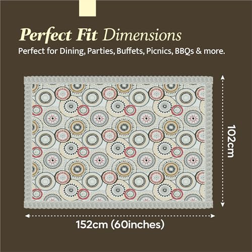 Image of Kuber Industries 40x60 Inch PVC Table Cloth 4 Seater | Multipurpose Dining Table Cover /Protector Sheet for Home, Party and Events | Rangoli Print - White