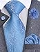 GUSLESON Mens Baby Blue Tie for Wedding Solid Silk Paisley Blue Necktie Pocket Square Cufflinks and Lapel Pin Brooch Set (6103-18)