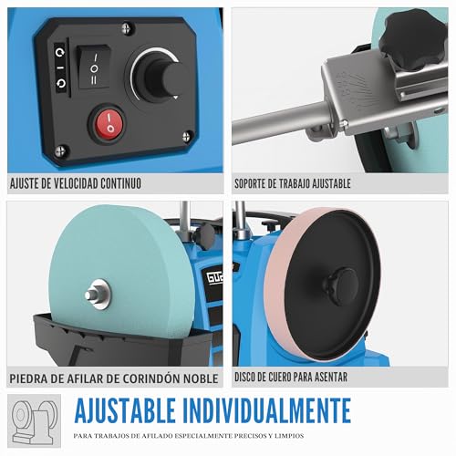 Miniatura 3 de Güde 55247 Gns 200 Vs - Lijadora Húmeda 230 V, 120 W, Disco De Lijado En Seco Y Húmedo De 200 Mm , Color Azul, 45,5 X 28 X 37 Cm