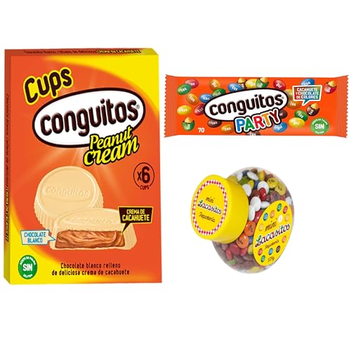 Pack Conguitos cups blanco pack 3x34g,party bolsa 70g,Lacasitos mini color bote 129g