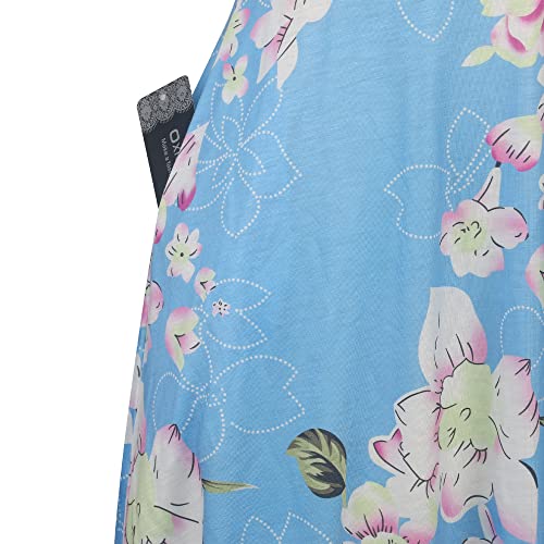 Image of oxiuly Women Casual Dress Round Neck Soft Cotton Floral A-Line Midi Summer Dresses with Pockets OX262