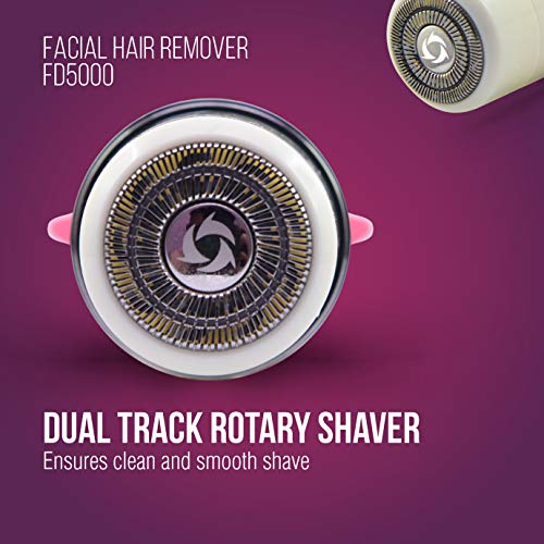 Havells Lady Facial Hair Remover | Rotary Blades for Clean and Smooth Touch for Upper Lips, Chin & Cheeks | Wet & Dry Use | Battery Powered | Mirror Included | Hot Pink | FD5000 - Image 4