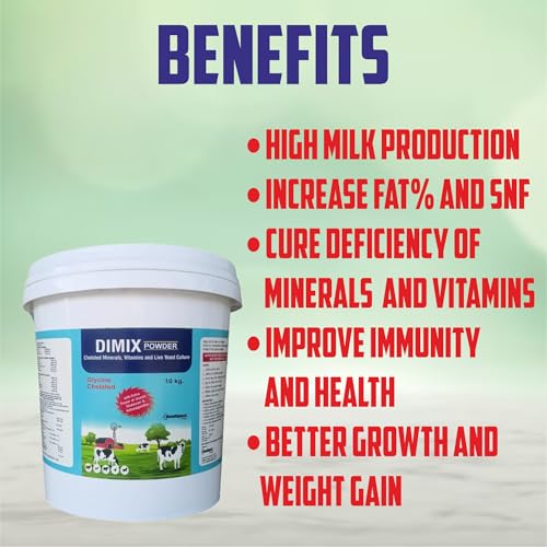 Image of Dimix Mineral Mixture Powder Bucket Pack | Essential Minerals for Cattle, Buffalo, Goat & Poultry | Boosts Milk Yield, Fertility & Immunity (10kg)