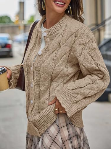 Saodimallsu Womens Cable Knit Cardigan Sweaters Long Sleeve Button Down Crewneck Casual Loose Fall Sweater Coats4
