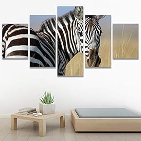 SIGNWIN 5 Panel Canvas Wall Art Animals Black...