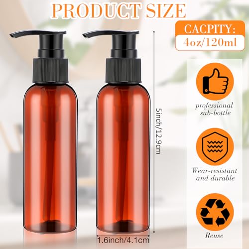 Nuenen 48 Pcs Refillable Empty Lotion Bottles 4oz/120ml Plastic Pump Bottles Conditioner Shampoo Dispenser Leak Proof Pump Container for Body Wash, Creams, Liquid Soap(Black and Brown)2