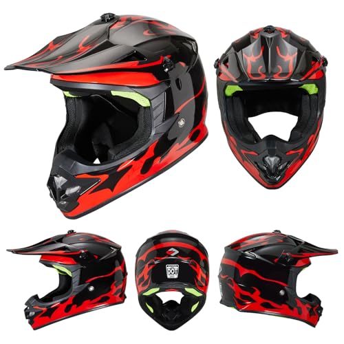 Image of Youth Kids Dirt Bike Helmet for Boys & Girls,F001 Full Face Motorcycle Helmet for Off-Road ATV Street Riding Four Wheeler Mountain Bike with Goggles Gloves,DOT Approved