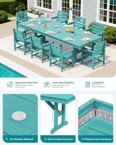 Image of SERWALL 9Pcs 84 inch HDPE Outdoor Dining Set for 8 with Armchairs,Aruba