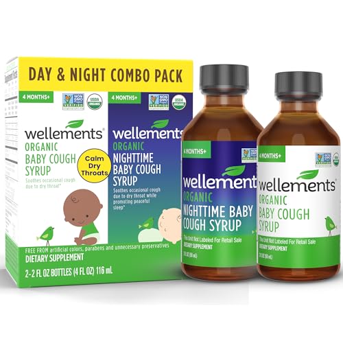 Image of Wellements Organic Baby Cough Syrups Day & Night Combo Pack 4 Months+ (2 Fl Oz) | Kids Cough Syrup & Dry Cough Relief for Kids | Calms Dry Throats* Day & Nighttime Cough Syrup for Baby Cold Relief*