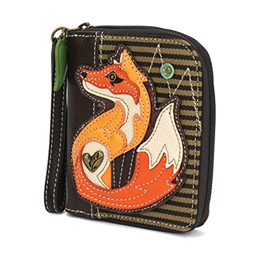 Image of CHALA Zip Around Wallet, Wristlet, 8 Credit Card Slots, Sturdy Pu Leather - Fox A - Olive Stripe