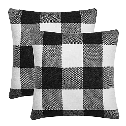Tosewever Set of 2 Buffalo Check Plaid Pillow Covers Farmhouse Rustic Pillow Cases Cotton Linen Throw Pillow Covers Cushion Case for Home Decor Car Bed Sofa Couch (20 x 20 2 Pack Black & White)