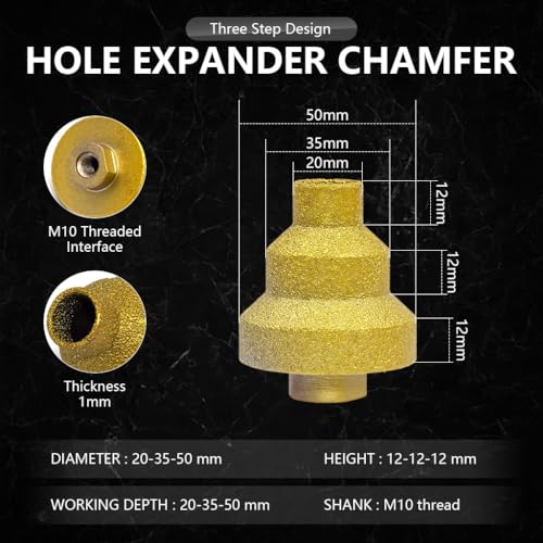 Image of Serplex Diamond Brazed Pagoda Drill Bit, 20 /35 /50mm Stepped Reamer for Tile & Stone, Chamfering, Hole Enlarging & Edge Trimming Tool for 100 Type Angle Grinder Use