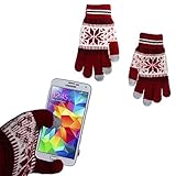 wortek Touchscreen Handschuhe Damen und Herren mit Flockenmuster in der Größe M - L für Alle Handys, Smartphones und Tablets Rot