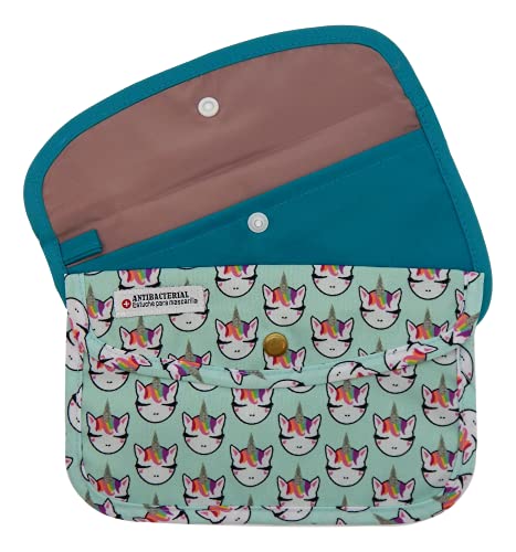 Cussi - MaskCase Pack de 2 Estuches de Tela rectangulares para mascarilla, Una Forma Segura e higiénica para Guardar mascarilla. Anti Polvo Lavable Plegable (Gato,Turquesa) Cover