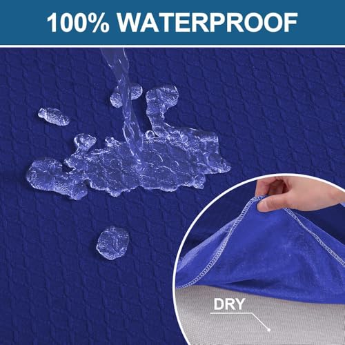 Image of Smiry Waterproof Seat Covers for Dining Room Chairs, No Rear Covers | Stretch Jacquard Removable Washable Chair Seat Slipcovers Protector, Set of 2, Royal Blue