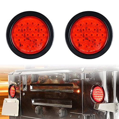 2Pcs 4" Round Red 24-Led Tail Lights Turn Stop Brake Lamps Grommet & Plug Compatible With Truck Trailer Rv Atv Utv #TOP1