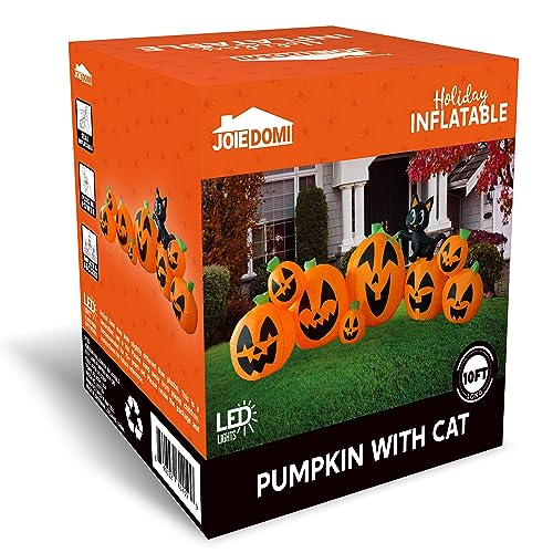 Image of Joiedomi 10 FT Long Halloween Inflatables Outdoor Decorations, Blow Ups Inflatable Pumpkin for Yard with Witch's Cat, 8 Pcs Blow Up Pumpkin Decor for Halloween Decorations Outside