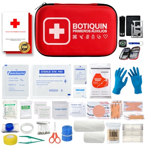 NUVEXIA® SUPER Botiquin De Primeros Auxilios PREMIUM 200 Piezas I kit De Supervivencia para Coche, Viaje, Hogar o Montaña I First Aid Kit I Ideal Para Emergencias y Senderismo.