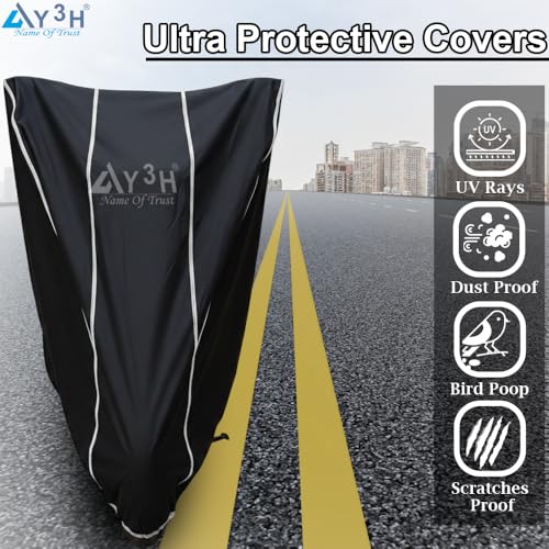 Image of Bike Body Cover TVS Apache Full Body Cover with Waterproof, Dust Proof, UV Rays Protective, Tripple Stitching & Lightweight Two Wheeler Covers - Black with Waterproof White Piping