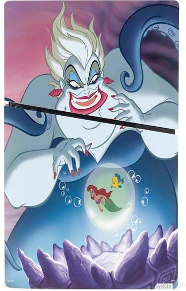 Skinit Decal Gaming Skin Compatible with PS5 Slim Digital Edition Bundle - Officially Licensed Disney Villains Ursula Ariel and Flounder Design