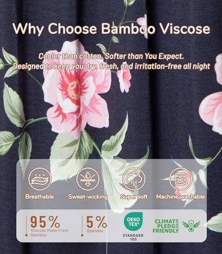 Image of NACHILA Women's Bamboo Viscose Pajama Sets Summer Cooling Short Sleeve Capri Soft Pjs Night Sweats Moisture Wicking Sleepwear
