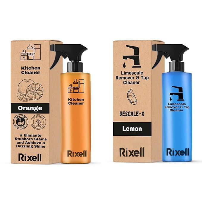 Image of Kitchen and Limescale Cleaner Combo Pack, Foaming Solution with Orange and Lemon Fragrance for Bathroom, Kitchen Fixtures, Stove, Tiles, 500ml x 2 Bottles