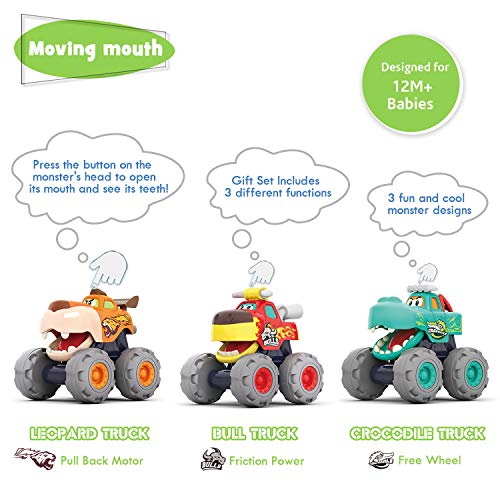 Moontoy Toy Cars For 1 2 3 Year Old Boys, 3 Pack Friction Powered Cars Pull Back Toy Cars Set - Bull Truck, Leopard Truck, Crocodile Trucks, Push And Go Toy Cars For Toddler Boys Baby Gift. #TOP4