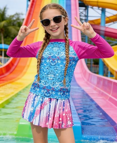 Image of Idgreatim Girls Swimsuit Rash Guard Set Long Sleeve Two Piece Bathing Suit 3-10 Years