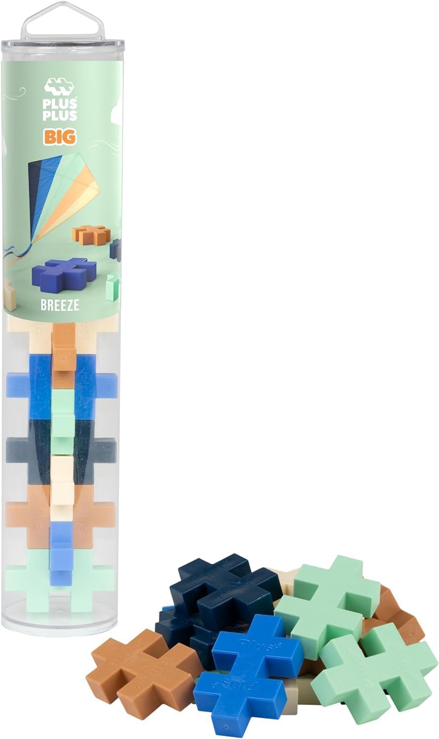 PLUS PLUS BIG Building Blocks Toy - 15 Large Durable Stacking Pieces, Kids Construction Toys & Preschool Learning Resources, Play for Home or Travel, Toddler Toys for Ages 1-5 yrs, Breeze Tube