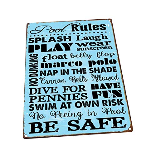 Toll2452 Pool Rules Metal Sign Wall Decor for Porch Patio or Deck