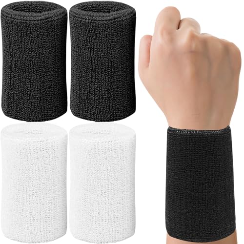 Image of 6 Inch Wrist Sweatbands Tennis Wrist Bands Absorbent Sweat Band for Men and Women Sport Long Wrist Bands, Breathable Cotton Athletic Sweatbands for Basketball, Workout, Running (4 Pack)