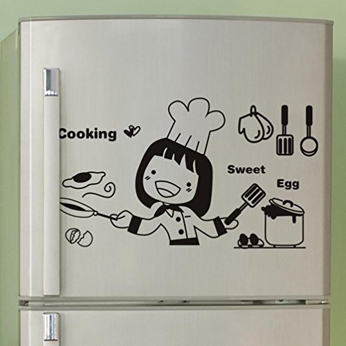 Bibitime Happy Girl Cooking Sweet Eggs Kitchen Wall Decal Fridge Sticker For Women Mother Girlfriend Home Art Mural Diy 15.74" X 9.84" #TOP10