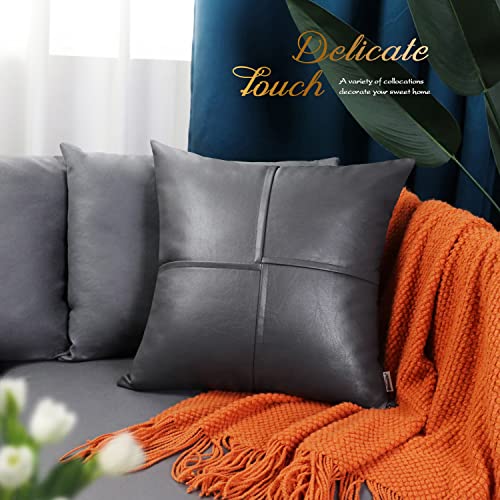 Brawarm Faux Leather Throw Pillow Covers 16 X 16 Inches, Gray Leather Pillow Covers Pack Of 2, Hand Stitched Leather Decorative Throw Pillows For Couch Sofa Bed Living Room Home Garden #TOP5