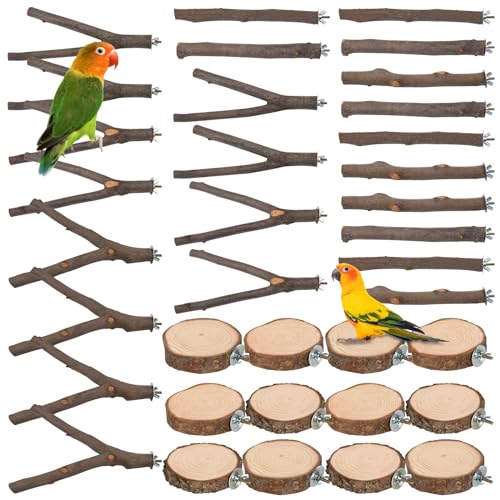Image of 36 PCS Bird Perches Stand Toy, Natural Wood Parrot Perch Stand Bird Cage Branches Platform Accessories for Parakeets Cockatiels Conures Macaws Finches Love Birds