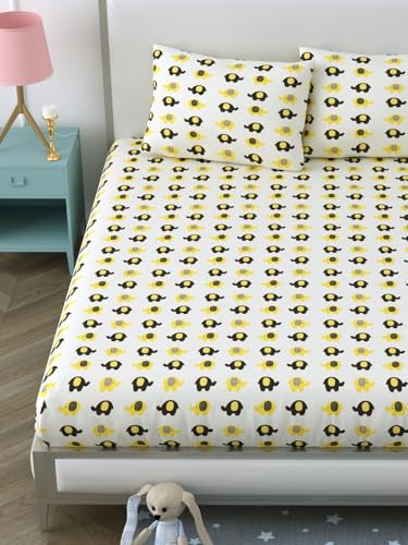 Image of LIVING ROOTS Pure Cotton 1 King Size Bedsheet with 2 Pillow Cover 90 * 104 inches (7.5 * 8.5 Feet) | Rich Fast Colour with No Colour Bleeding | Soft Skin Friendly (110-A)